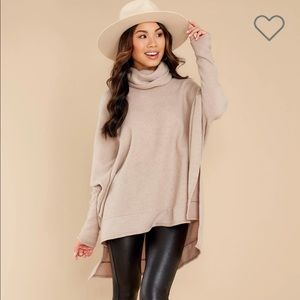 STORY Last To Love Taupe Cowl Neck Sweater